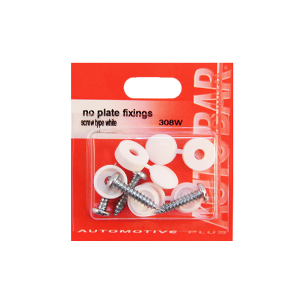Number Plate Screws with White Caps Pack of 4