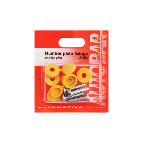 Number Plate Screws with Yellow Caps x4
