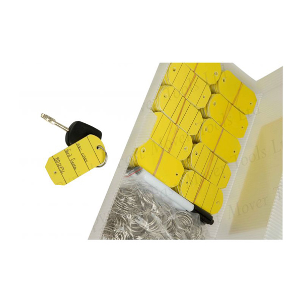 Plastic Key Tags, Yellow, Box of 200, c/w 2 Pens