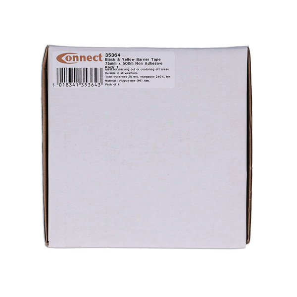 Connect 35364 Black & Yellow Barrier Tape 75mm x 500m Non Adhesive 1pc