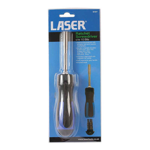 Laser 6197 Ratchet Screwdriver & 10 Bits
