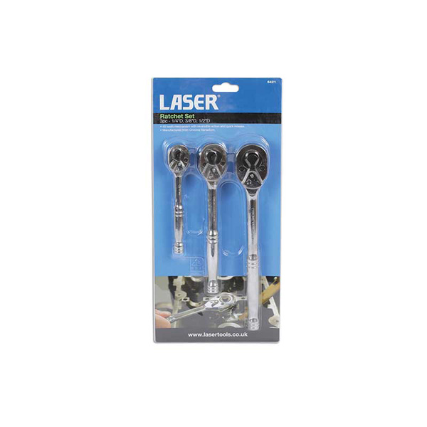 Laser 6421 Standard Ratchet Set 1/4"D, 3/8"D, 1/2"D 3pc