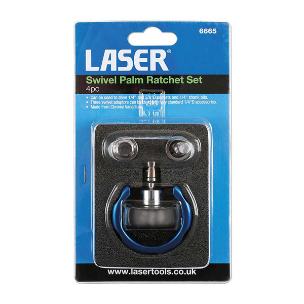 Laser 6665 Swivel Palm Ratchet Set 1/4"D, 3/8"D 4pc