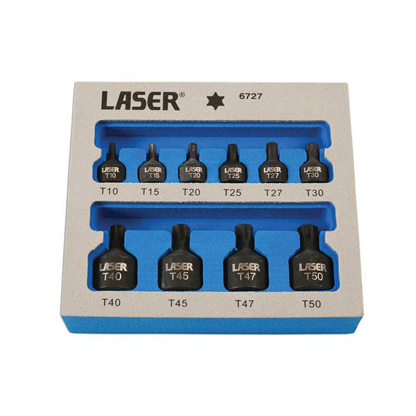 Laser 6727 Low Profile Impact Star Socket Bit Set 1/4"D, 3/8"D 9pc