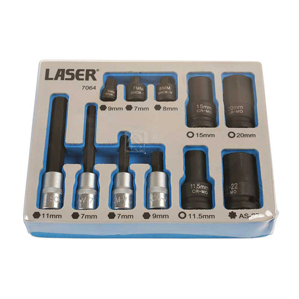 Laser 7064 Brake Caliper Socket & Bit Set 11pc - for German Vehicles