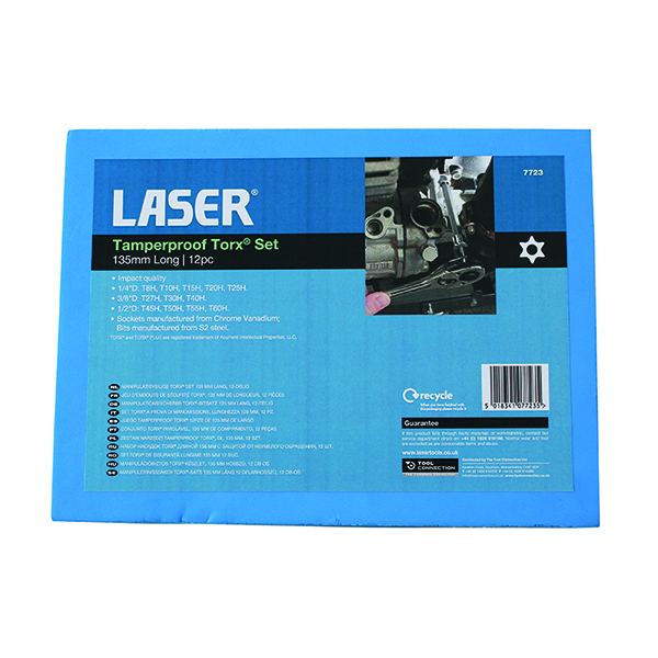 Laser 7723 Long Tamperproof Torx® Socket Bit Set 1/4"D, 3/8"D, 1/2"D"