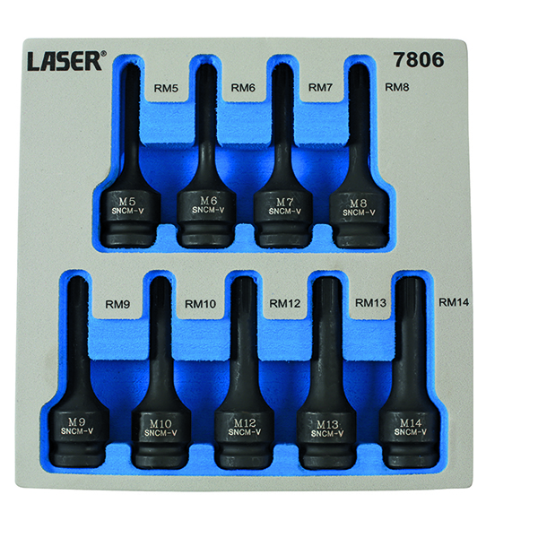 Laser 7806 Impact Ribe Socket Bit Set 1/2"D 9pc