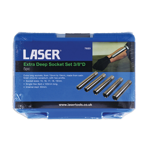 Laser 7823 Extra Deep 120mm Socket Set 3/8 inch drive  5pc