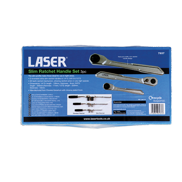Laser 7937 Slim Handle Ratchet Set 1/4"D, 3/8"D, 1/2"D 3pc