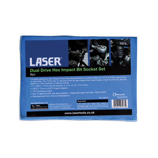 Laser 7977 Dual Drive Hex Impact Bit Socket Set 9pc