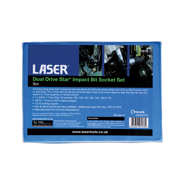 Laser 7978 Dual Drive Star* Impact Bit Socket Set 9pc
