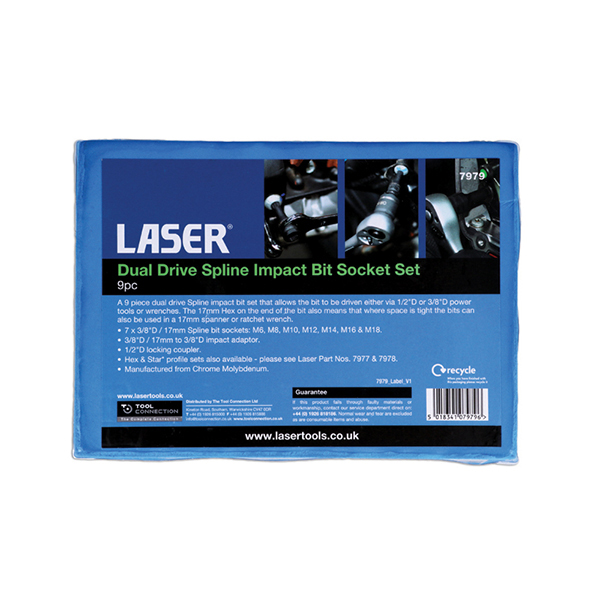 Laser 7979 Dual Drive Spline Impact Bit Socket Set 9pc