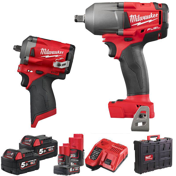 Milwaukee M18 1/2" High Torque and M12 3/8" Stubby Impact Wrench Twin Pack M18FPP2AE-564P