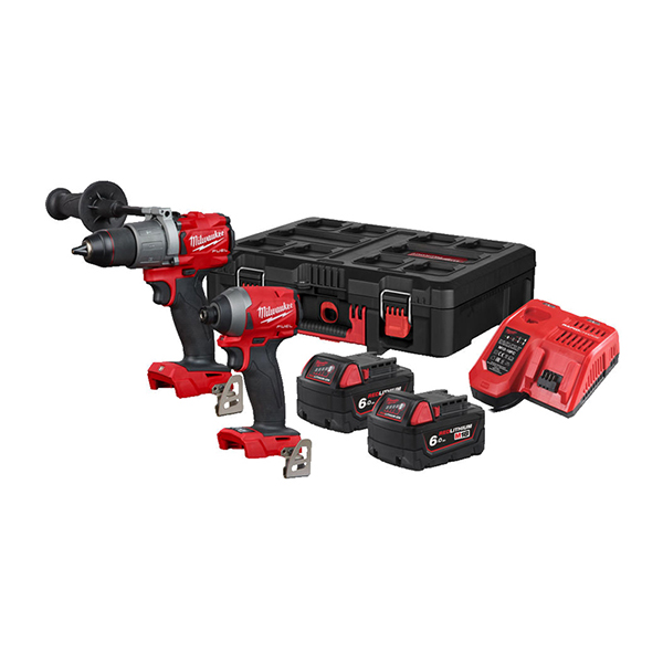 Milwaukee M18 FUEL Twin Pack Percussion Drill and Hex Impact Driver 2 x 6Amp Bats M18FPP2A
