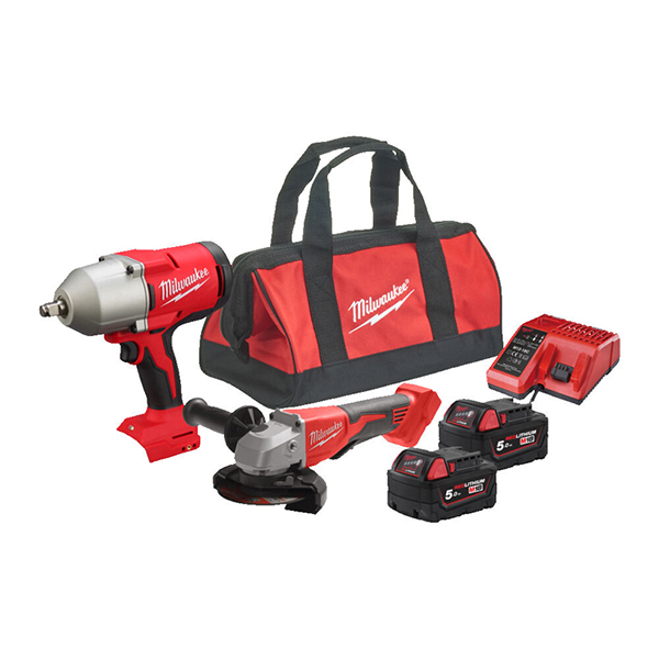 Milwaukee M18 BRUSHLESS 1/2" High Torque Impact Wrench & Angle Grinder Kit M18BLPP2E-502B