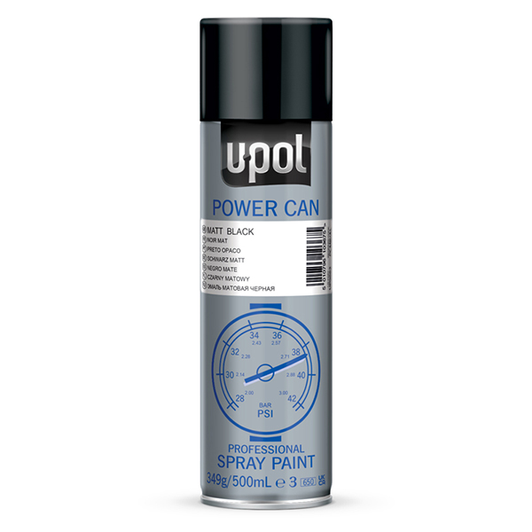U-POL Power Can Topcoat Colour Matt Black Aerosol 500ml