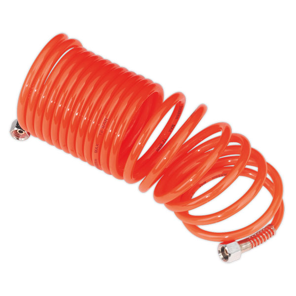 Sealey SA335 PE Coiled Air Hose 5mtr x ?5mm with 1/4"BSP Unions