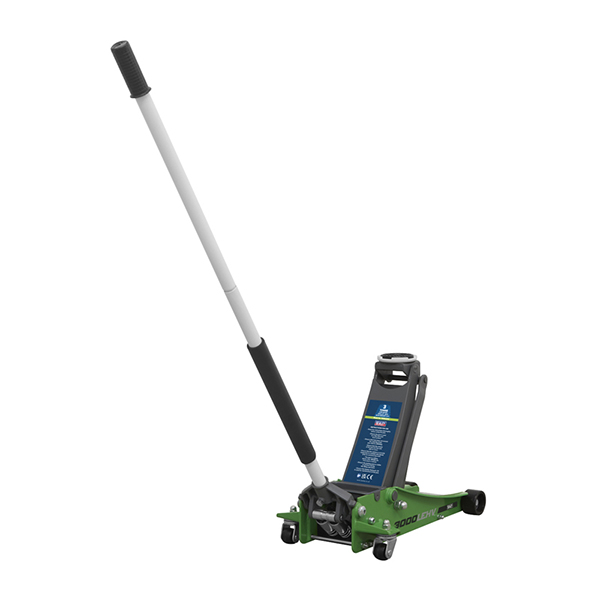 Sealey 3000LEHV Trolley Jack 3tonne Low Entry Rocket Lift Hi-Vis Green