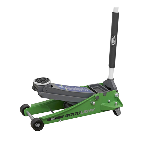 Sealey 3000LEHV Trolley Jack 3tonne Low Entry Rocket Lift Hi-Vis Green