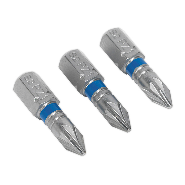 Sealey AK210504 Power Tool Bit Pozi #1 Colour-Coded S2 25mm Pack of 3