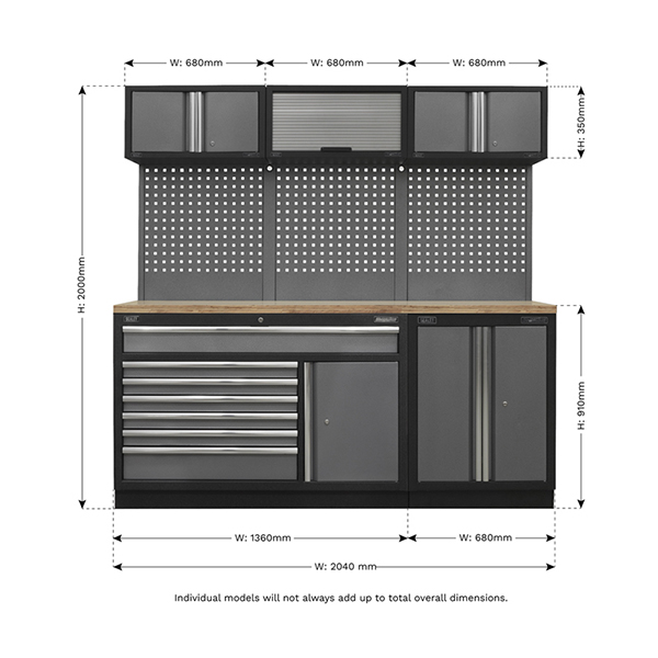 Sealey APMSSTACK11W Superline Pro 2.04m Storage System - Pressed Wood Worktop