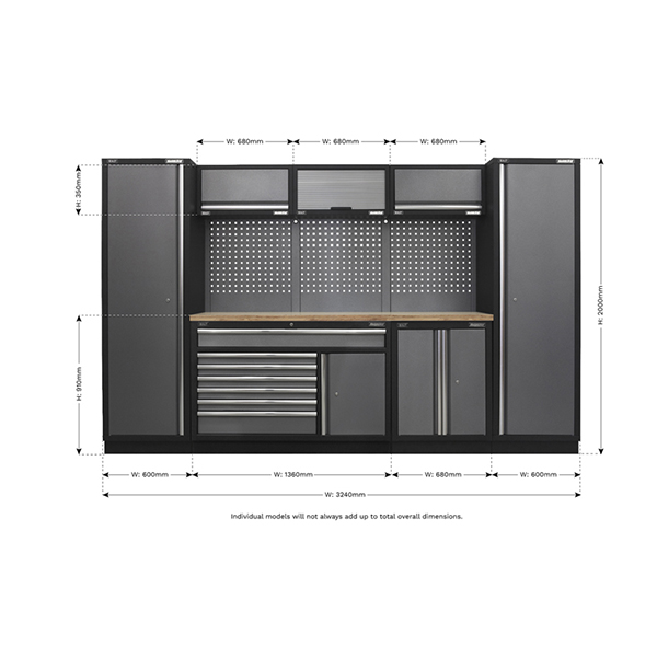 Sealey APMSSTACK13W Superline Pro 3.24m Storage System - Pressed Wood Worktop