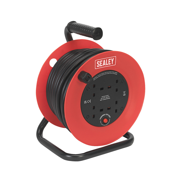 Sealey CR22525 Cable Reel 25mtr 4 x 230V 2.5mm Heavy-Duty Thermal Trip