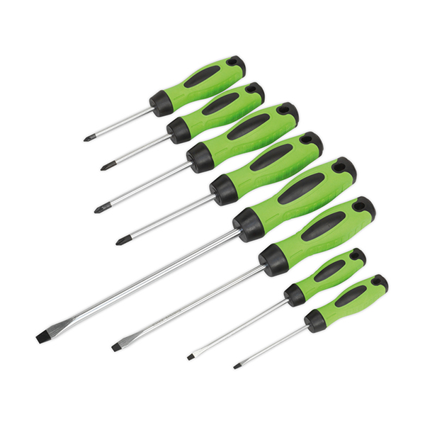 Sealey HV001 Screwdriver Set 8pc Hi-Vis Green