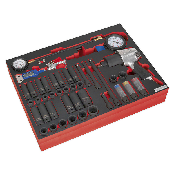 Sealey TBTP08 Tool Tray with Impact Wrench, Sockets & Tyre Tool Set 42pc