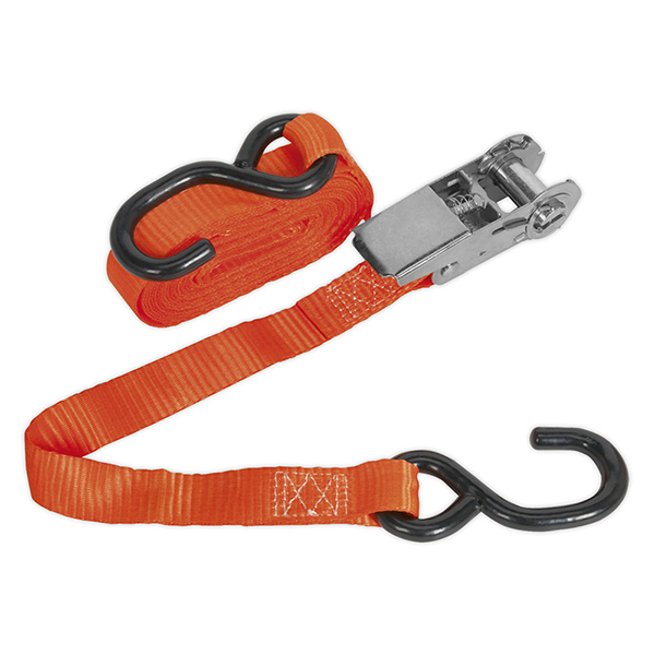 Sealey TD0845S Ratchet Tie Down 25mm x 4.5mtr Polyester Webbing with S Hook 800kg Load
