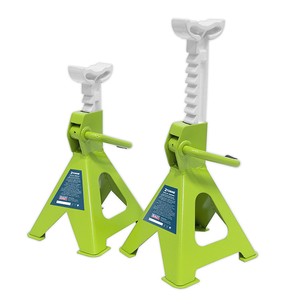 Sealey Axle Stands (Pair) 2tonne per Stand Ratchet Type Hi-Vis Grn