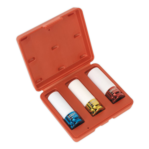 Sealey SX031 Alloy Wheel Impact Socket Set 3pc 1/2"Sq Drive Euro Car